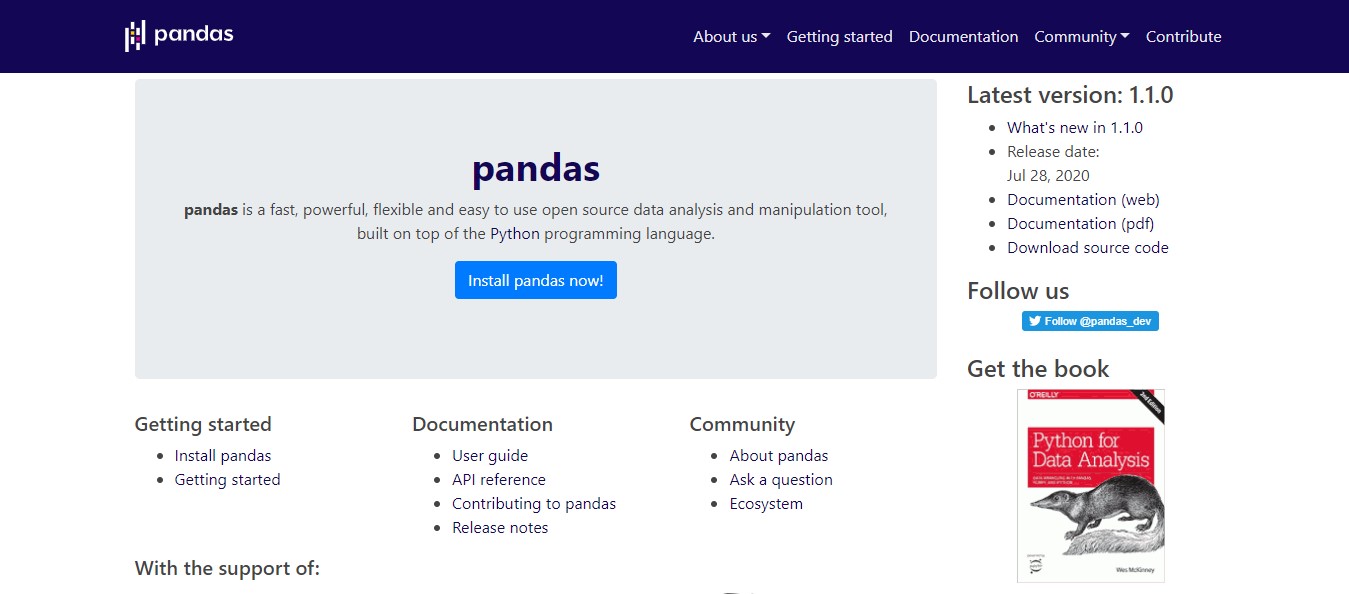 <a href="https://pandas.pydata.org/" target="_blank" rel="noopener noreferrer nofollow">Pandas</a>