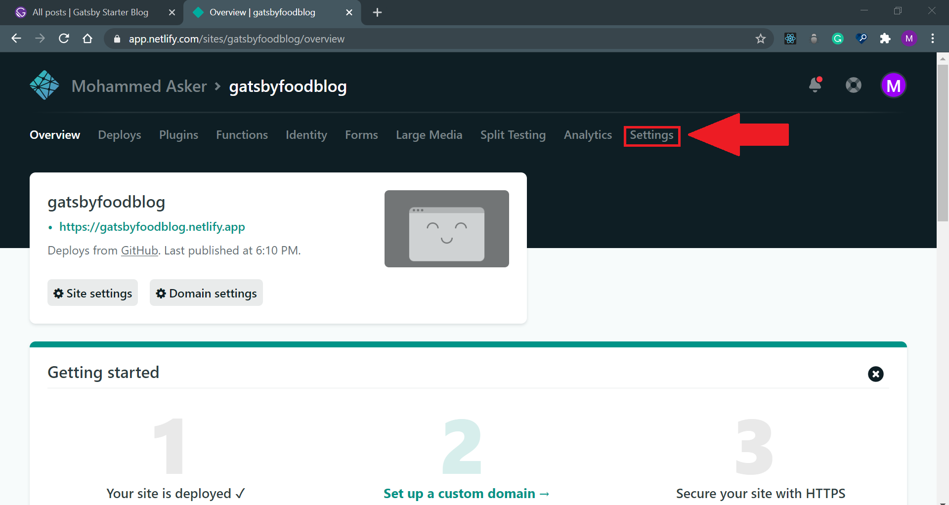Кликните на «Settings»