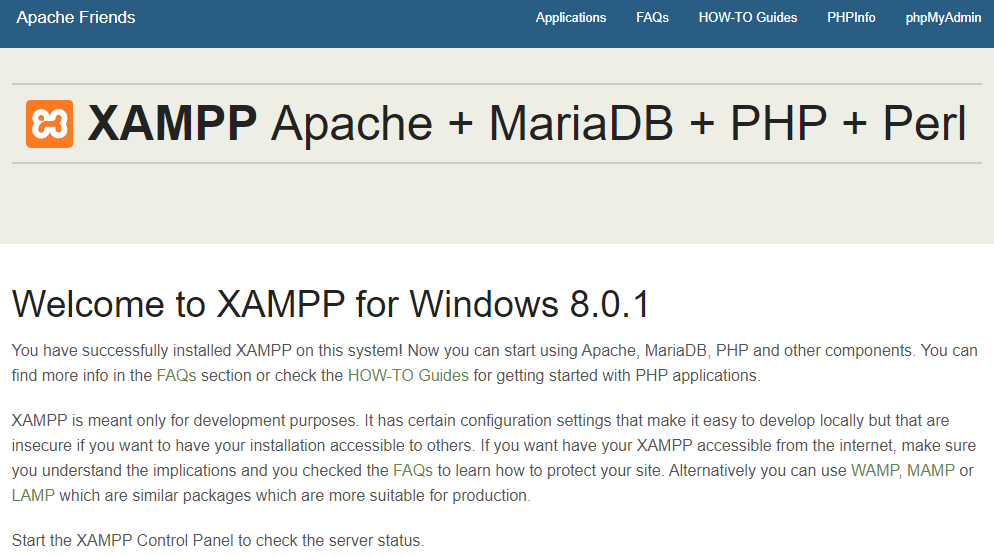 Рис. 8. Запуск сервера с помощью XAMPP на Windows