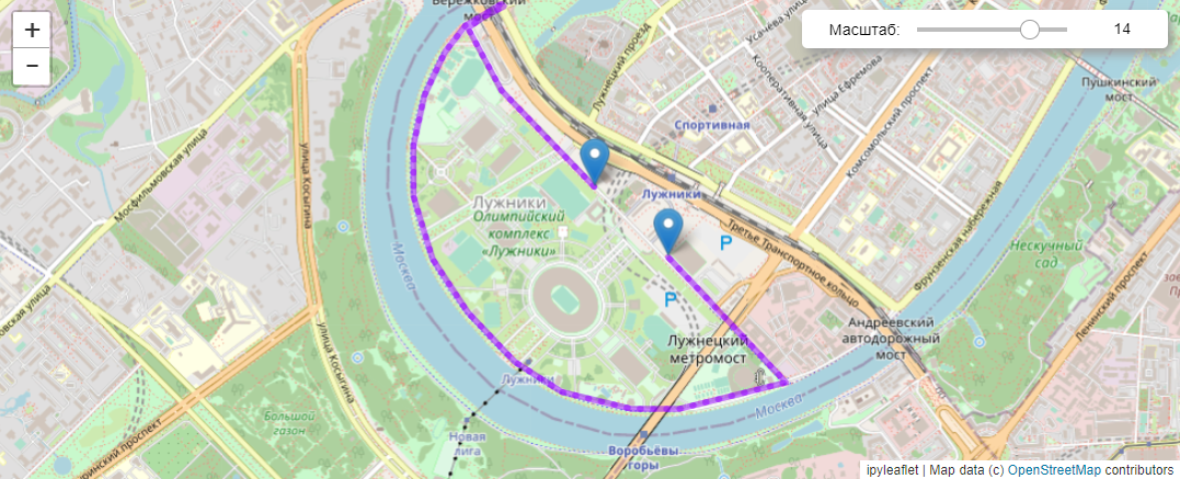 Рис. 3. Маршрут 5 км московского марафона (ipyleaflet)