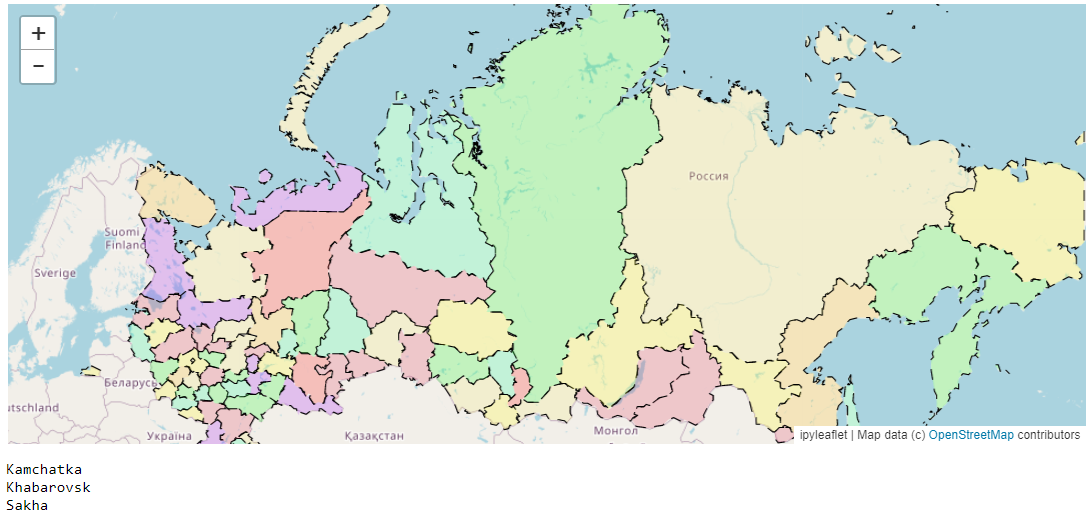 Рис. 8. Интерактивная карта 85 субъектов РФ (ipyleaflet)