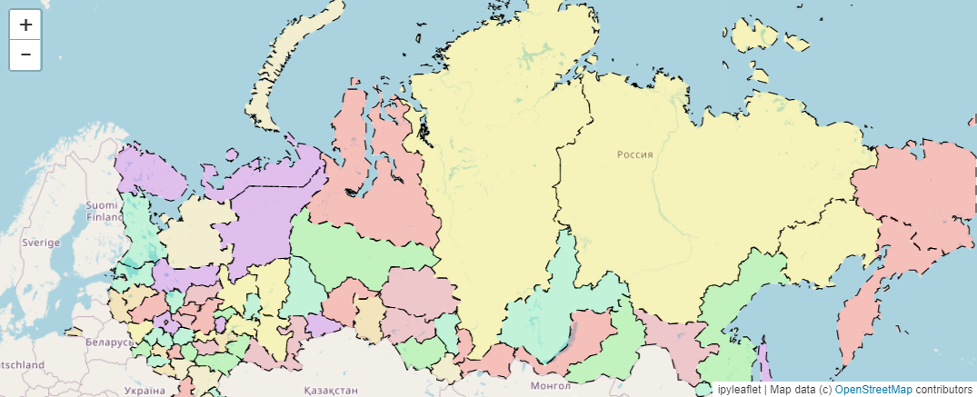 Рис. 6. Карта 85 субъектов РФ (ipyleaflet)
