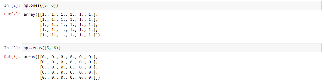 Использование методов ones() и zeros()