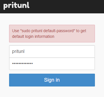 Вход в веб-интерфейс Pritunl