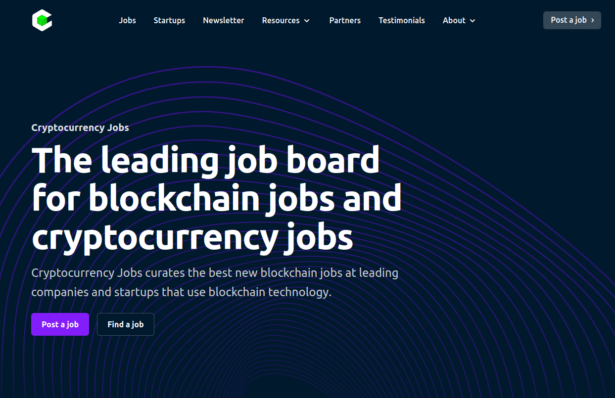 Скриншот страницы Cryptocurrency Jobs