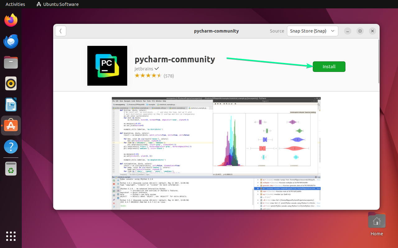 Установка Pycharm в Ubuntu Software