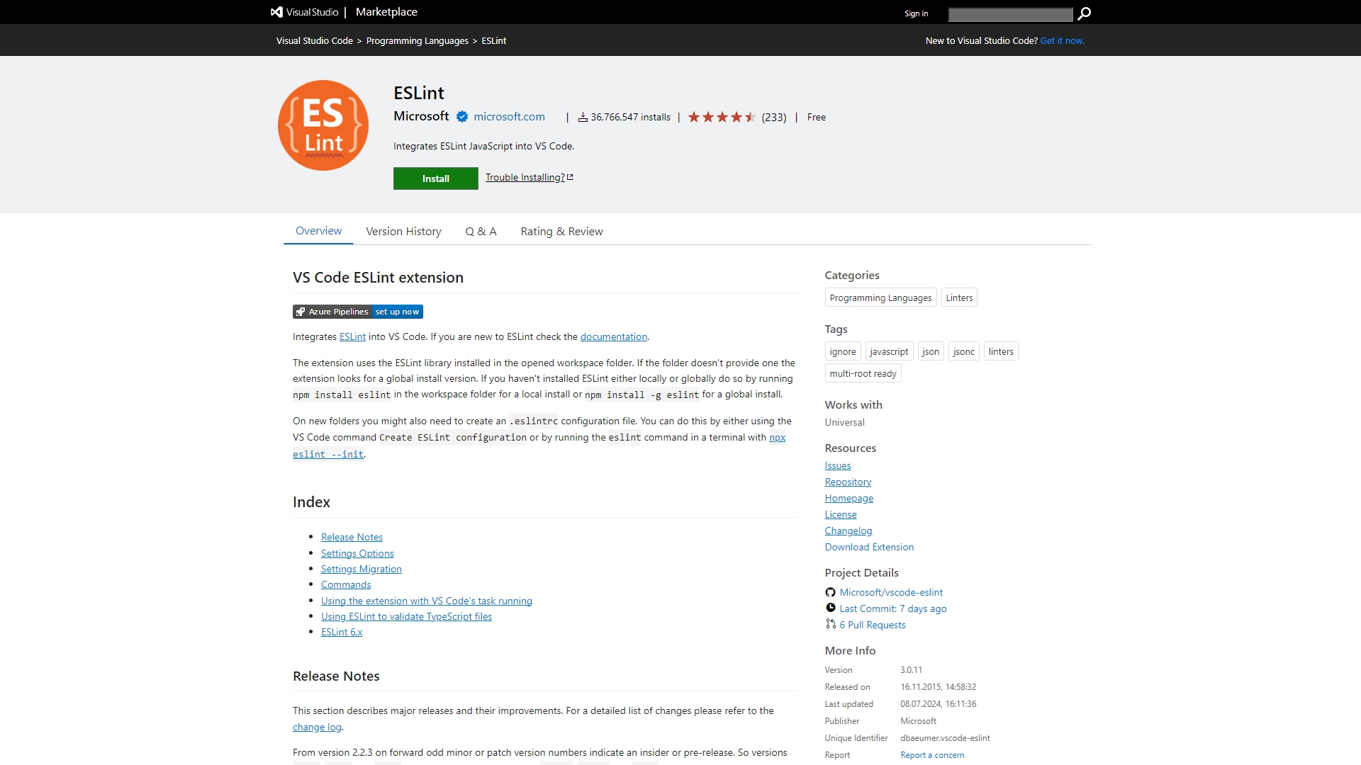 Плагин для VS Code: ESLint