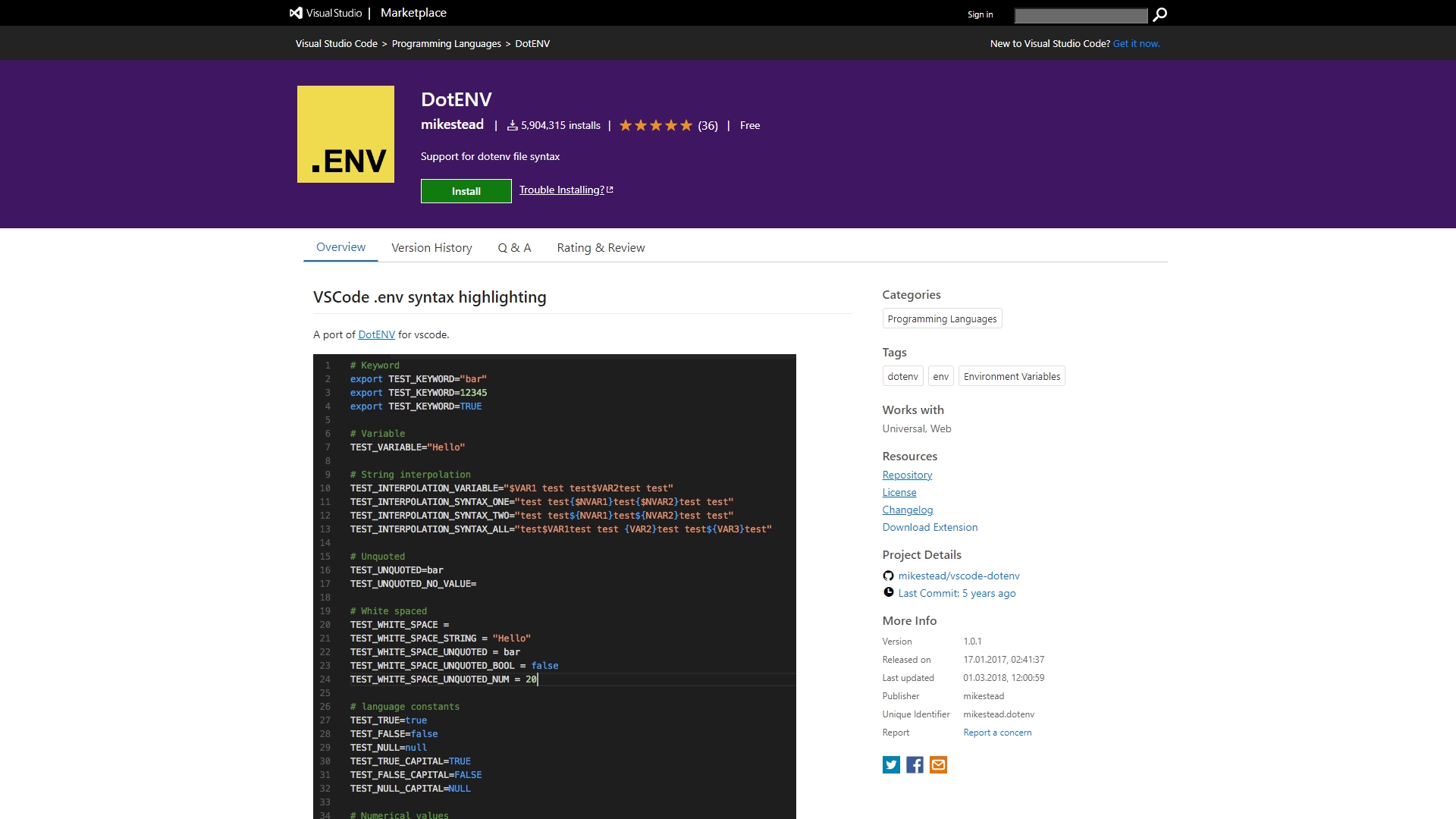 Плагин для VS Code: DotEnv