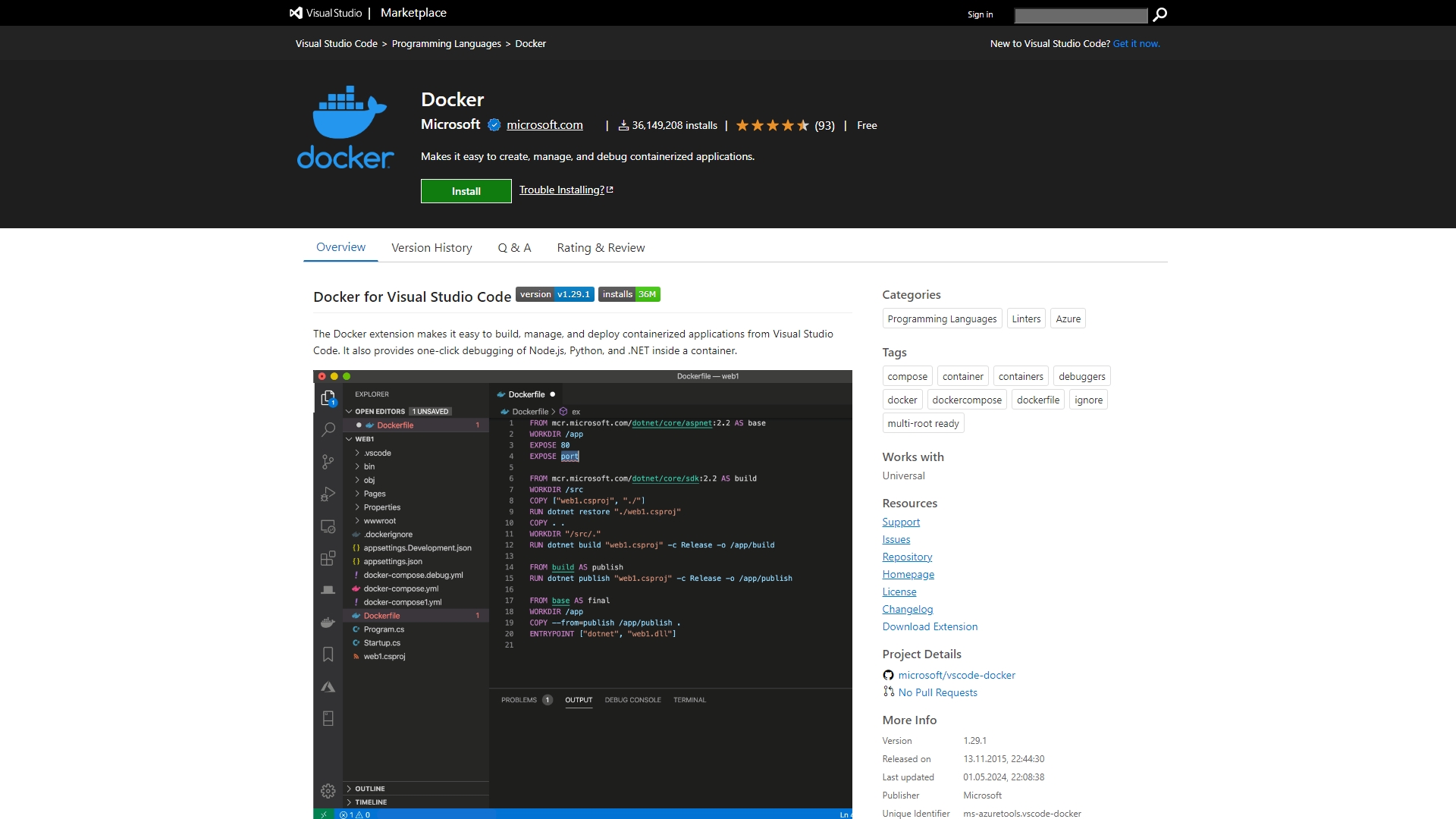 Плагин для VS Code: Docker