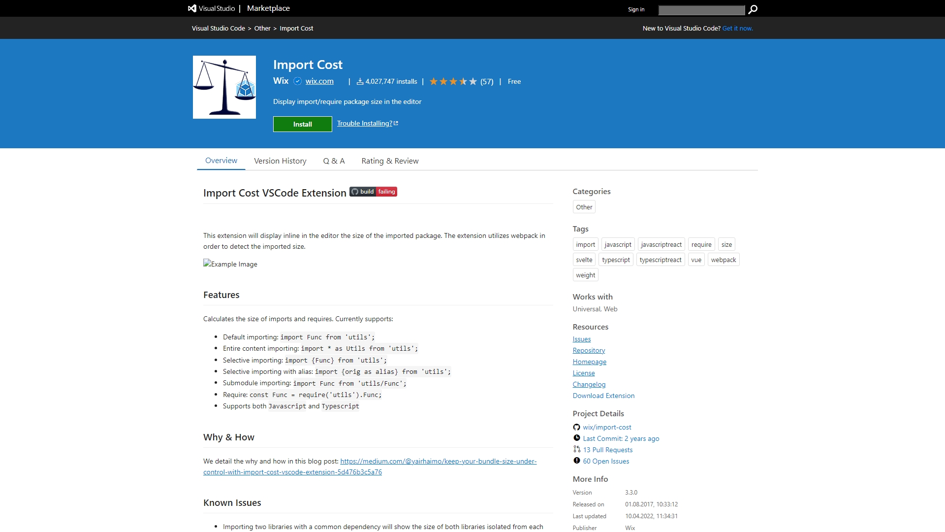 Плагин для VS Code: Import Cost