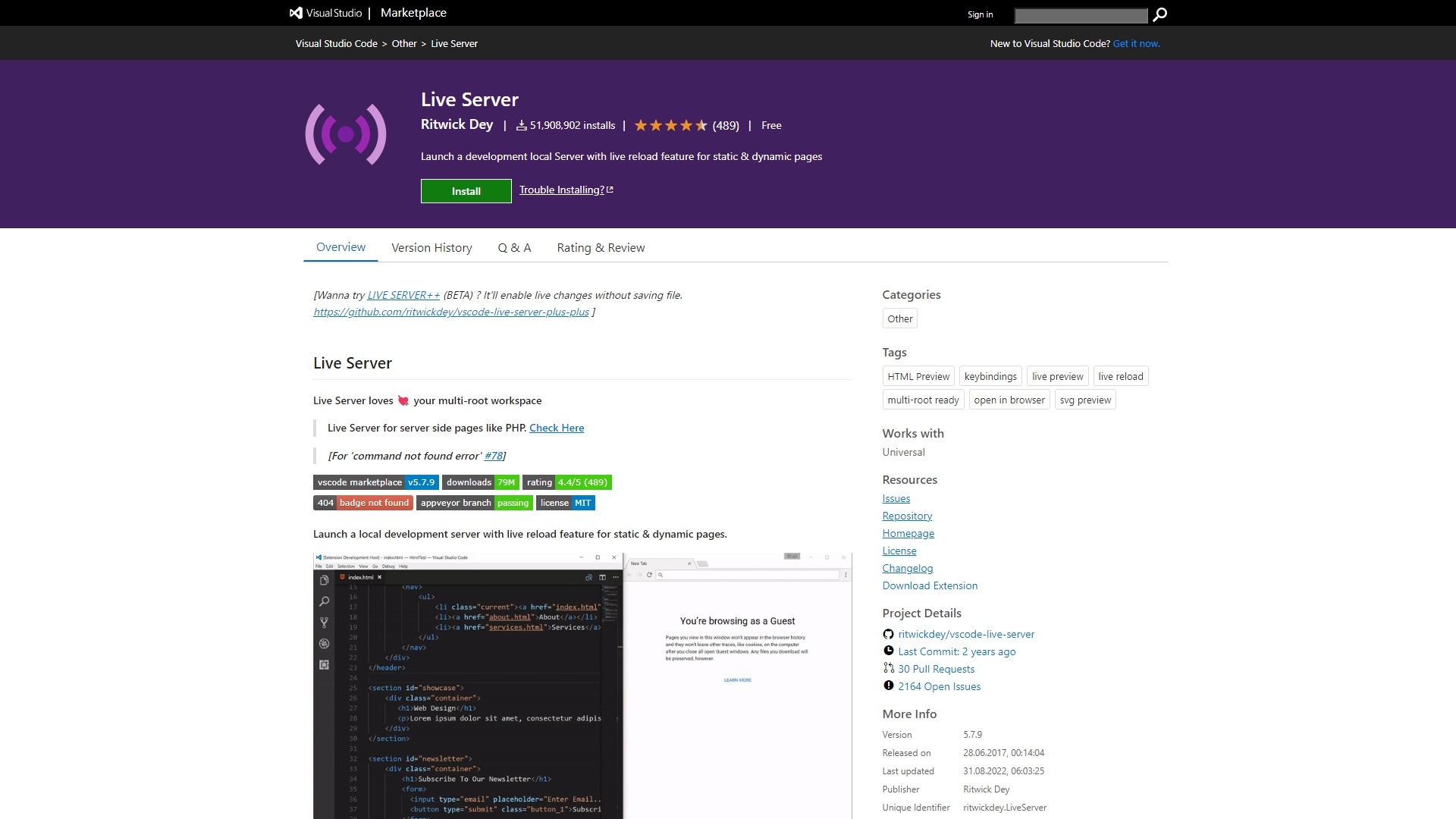 Плагин для VS Code: Live Server