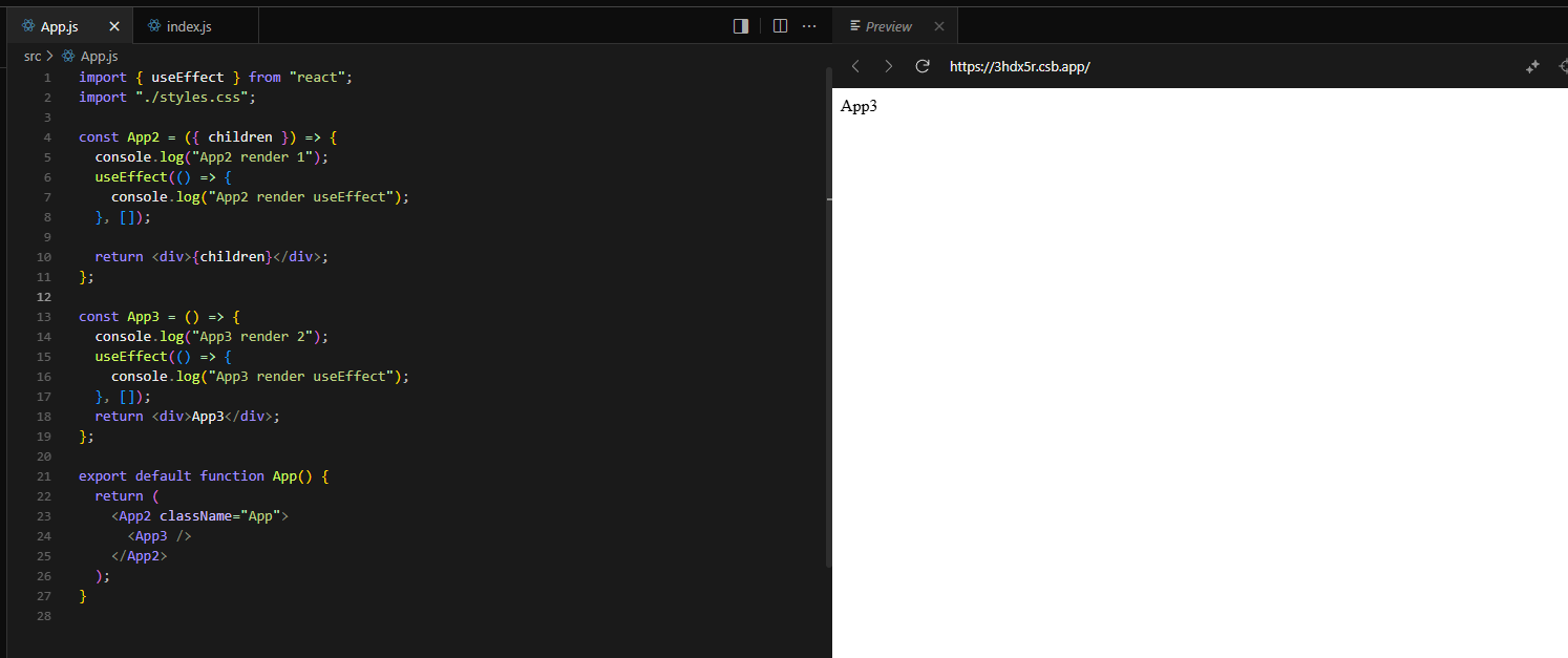 <b>Codesandbox: </b><a href="https://codesandbox.io/p/sandbox/3hdx5r?file=%2Fsrc%2FApp.js%3A12%2C1" target="_blank" rel="noopener noreferrer nofollow">https://codesandbox.io/p/sandbox/3hdx5r?file=%2Fsrc%2FApp.js%3A12%2C1</a>